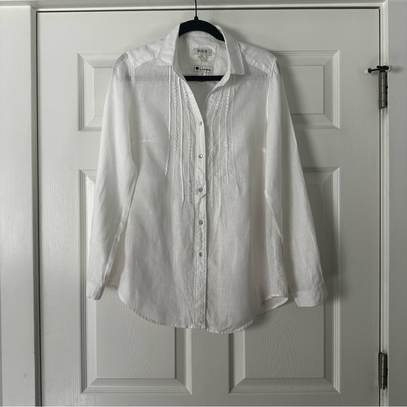 100% Linen Malvin Hamburg germany White Linen Button Down Blouse Size S - Picture 1 of 4
